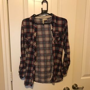 Blue and Pink Plaid Button-Up Flannel